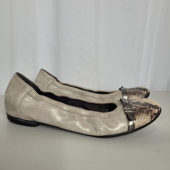 AGL Monika Snakeskin Cap Toe Soft Metallic Leather Ballet Flat - Size 11 / 41 - Picture 2 of 16